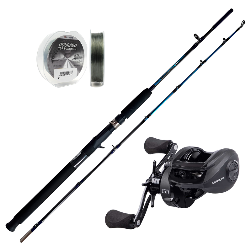 Kit de Pesca Vara 1,65m 30lbs + Carretilha Black Tamba BT11 Direita + Linha Mono