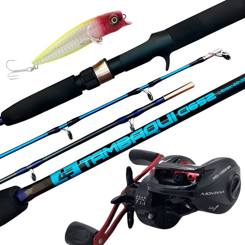 Kit Vara de Pesca 1,65m 30lbs + Carretilha Montana DS Esquerda + Isca