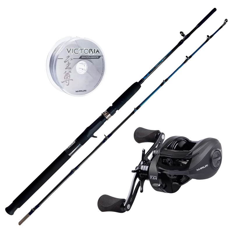 Kit de Pesca Vara 1,65m 30lbs + Carretilha Black Tamba BT11 Direita + Linha Multi