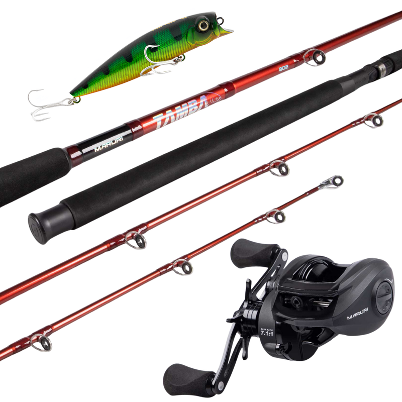 Kit de Pesca Vara 2,10m 40-80lbs + Carretilha Black Tamba BT11 Esquerda + Isca