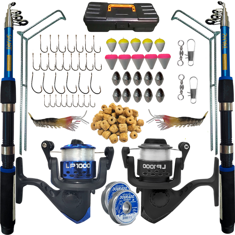 Kit De Pesca Duplo Vara + Molinete e Acessorios (Completo)