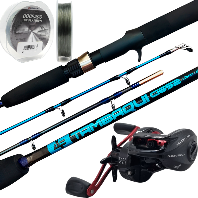 Kit Vara de Pesca 1,65m 30lbs + Carretilha Montana DS Esquerda + Linha Mono