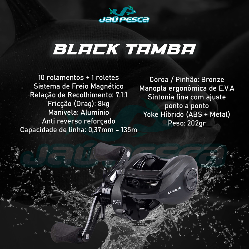 Kit de Pesca Vara 2,10m 40-80lbs + Carretilha Black Tamba BT11 Direita + Linha Mono