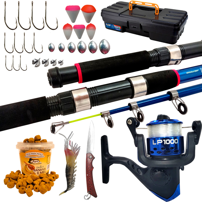 Kit De Pesca Vara Molinete e Acessórios Completo