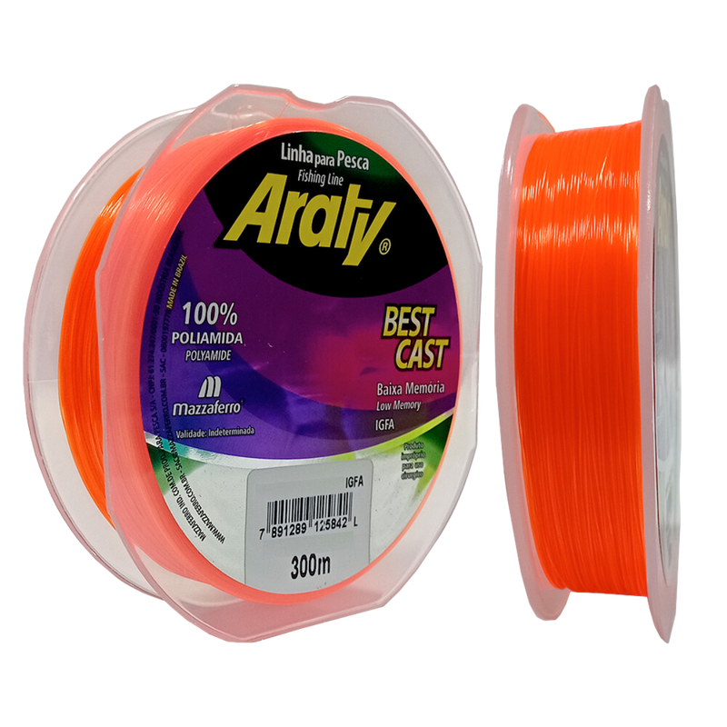 Linha Mono Araty Best Cast 300m 0,25mm Laranja Mazzaferro